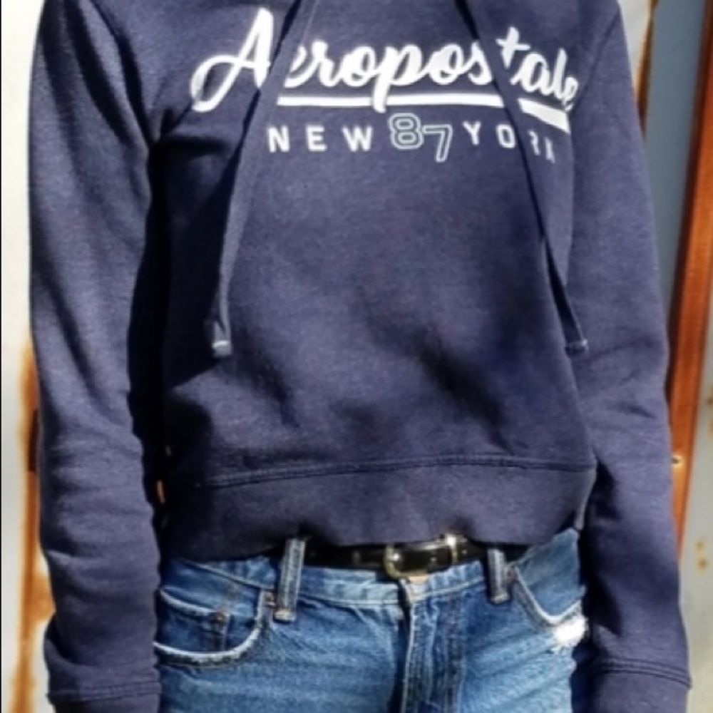 Aeropostale Heathered Navy Pullover Sweatshirt